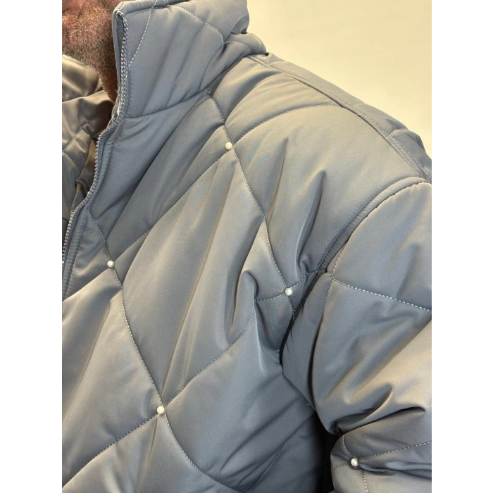 İnci Detaylı Kapitone Mont Gri