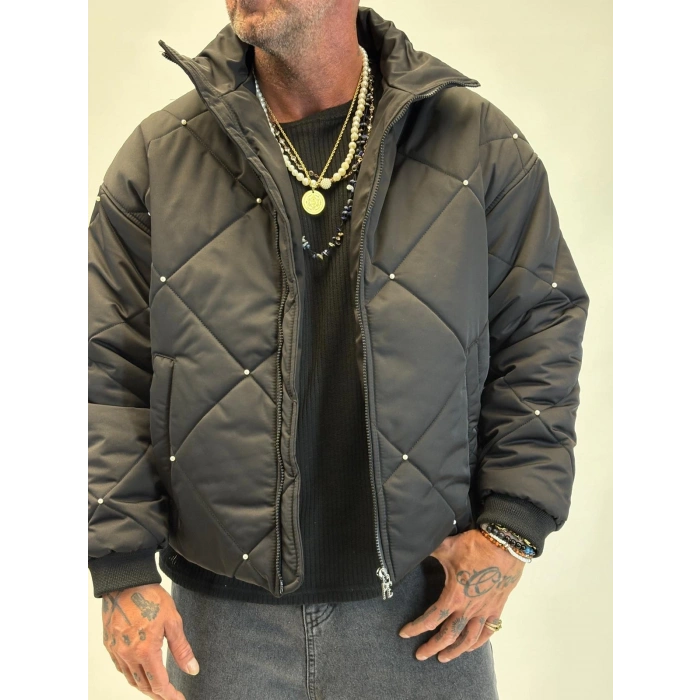 İnci Detaylı Kapitone Mont Siyah