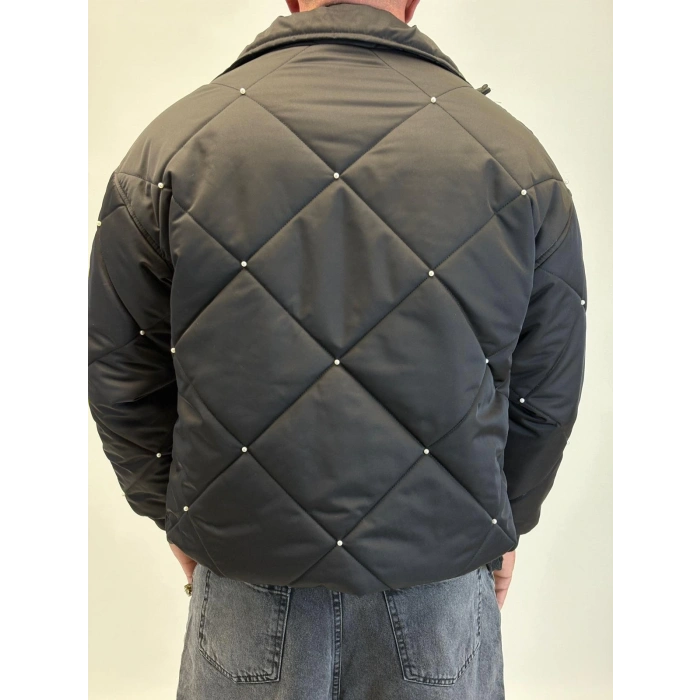 İnci Detaylı Kapitone Mont Siyah