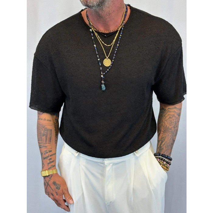 İnce Triko Oversize T-Shirt Siyah