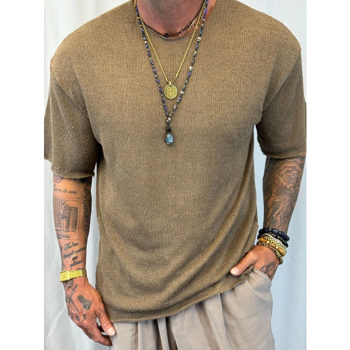 İnce Triko Oversize T-Shirt Vizon