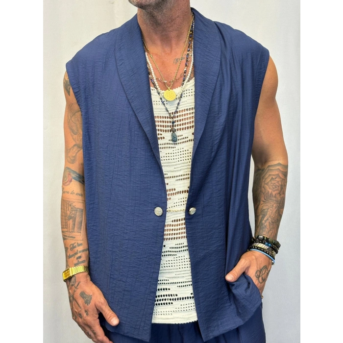 İpek Desenli Düğme Detaylı Takım Lacivert