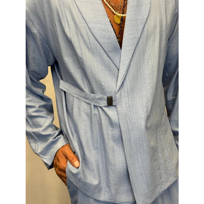 İpek Desenli Takım Elbise Açık Mavi