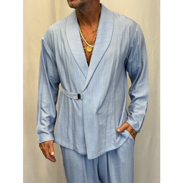 İpek Desenli Takım Elbise Açık Mavi