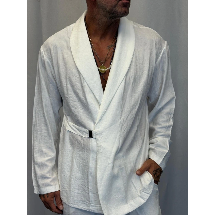 İpek Desenli Takım Elbise Beyaz