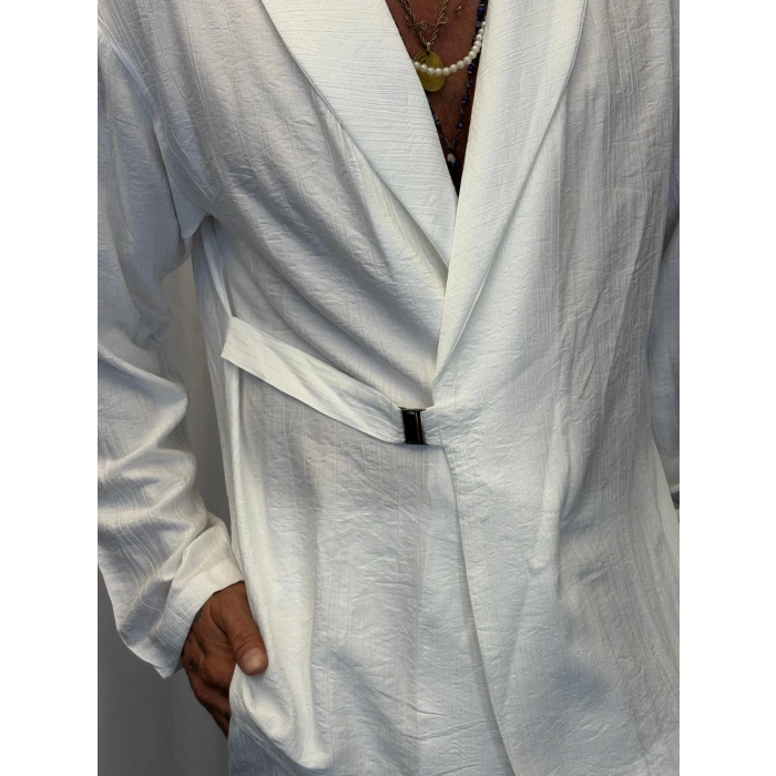 İpek Desenli Takım Elbise Beyaz