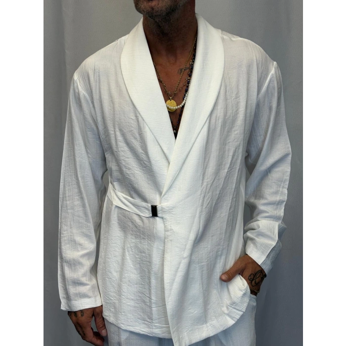 İpek Desenli Takım Elbise Beyaz