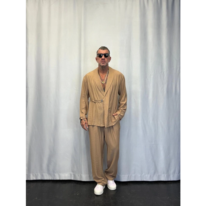 İpek Desenli Takım Elbise Camel