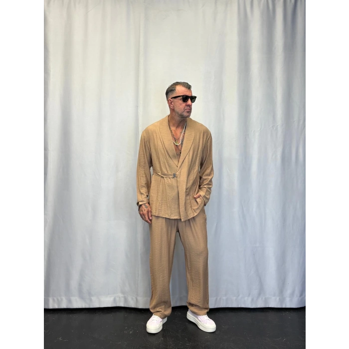 İpek Desenli Takım Elbise Camel