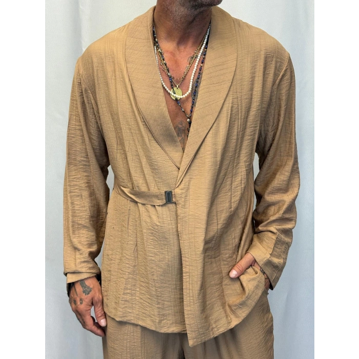 İpek Desenli Takım Elbise Camel