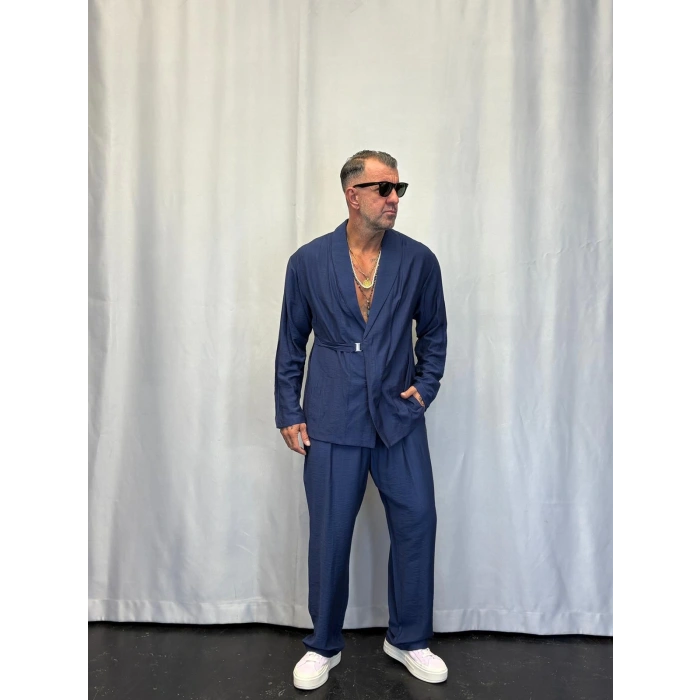 İpek Desenli Takım Elbise Lacivert