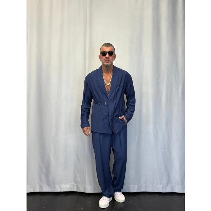 İpek Desenli Takım Elbise Lacivert