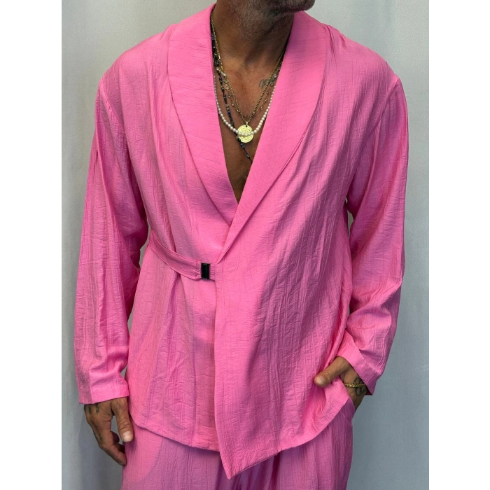 İpek Desenli Takım Elbise Pembe