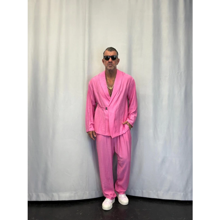 İpek Desenli Takım Elbise Pembe