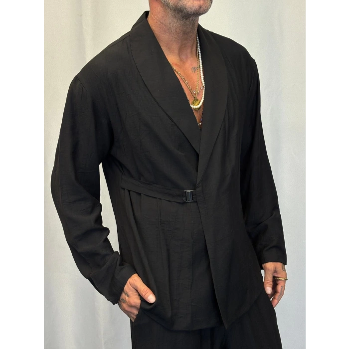 İpek Desenli Takım Elbise Siyah