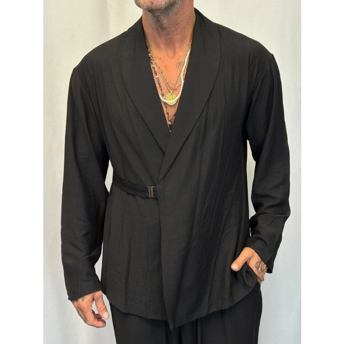 İpek Desenli Takım Elbise Siyah