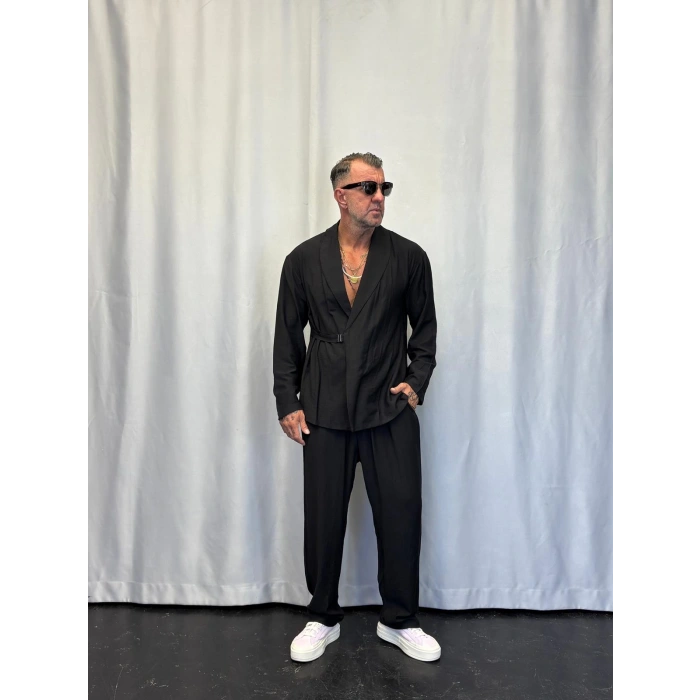 İpek Desenli Takım Elbise Siyah