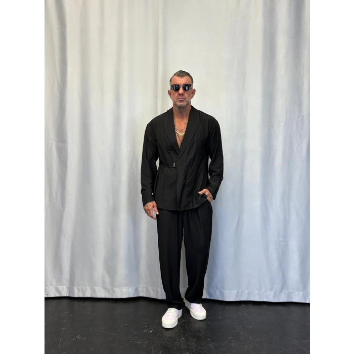 İpek Desenli Takım Elbise Siyah