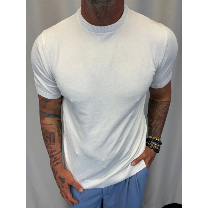 İpek Triko Bisiklet Yaka T-Shirt Beyaz