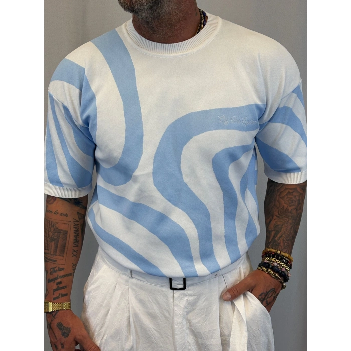 İpek Triko Dali T-Shirt Mavi