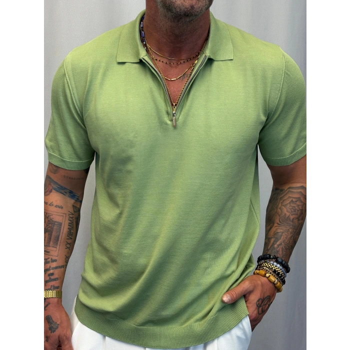 İpek Triko Fermuarlı T-Shirt Yeşil