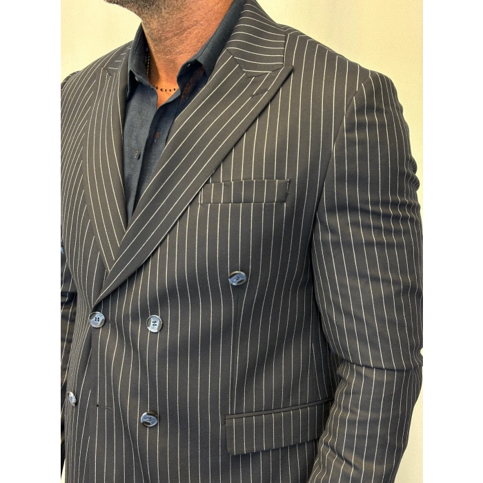 İtalyan Style Çizgili Takım Lacivert