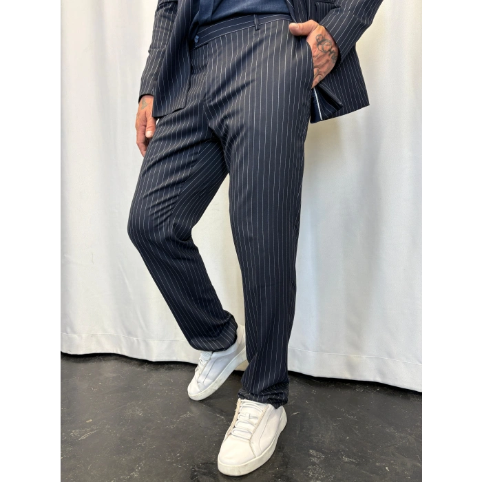 İtalyan Style Çizgili Takım Lacivert