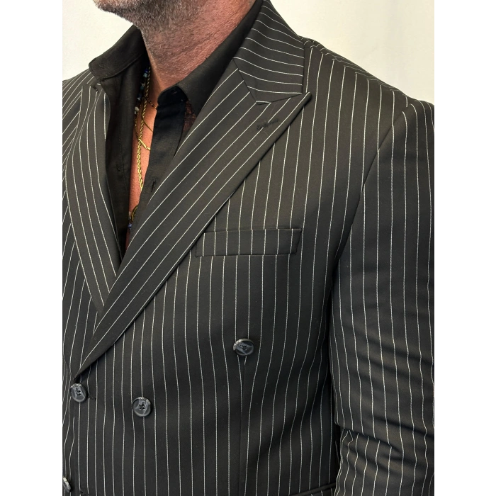 İtalyan Style Çizgili Takım Siyah