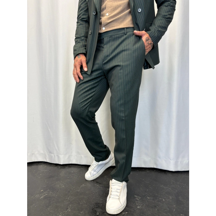 İtalyan Style Çizgili Takım Yeşil