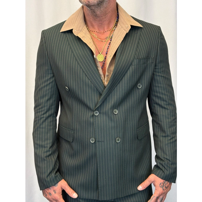İtalyan Style Çizgili Takım Yeşil