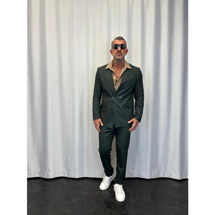İtalyan Style Çizgili Takım Yeşil