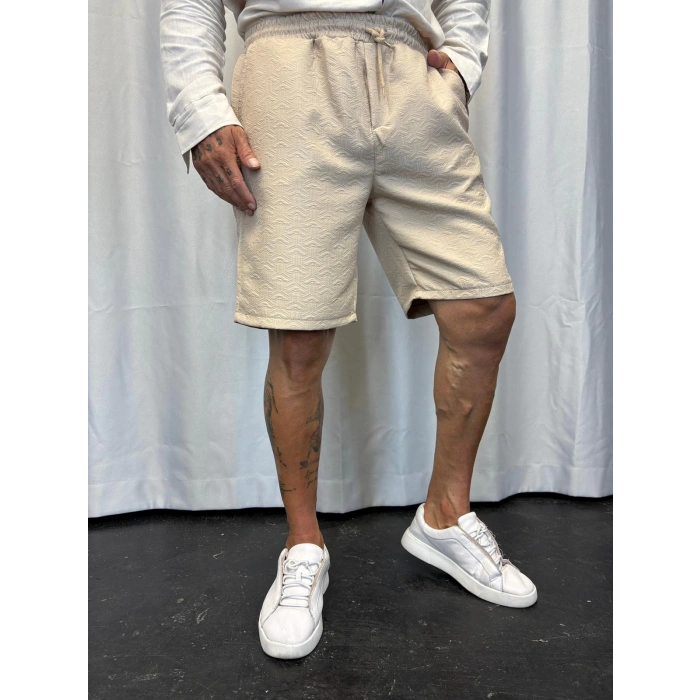 Jakarlı Şort Bej