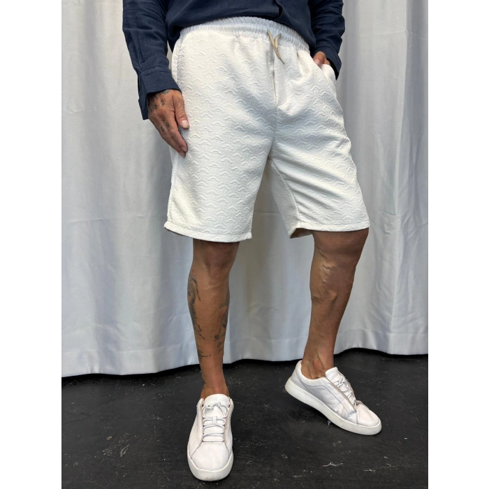 Jakarlı Şort Beyaz