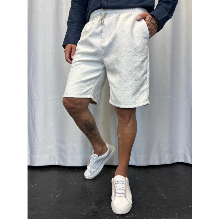 Jakarlı Şort Beyaz