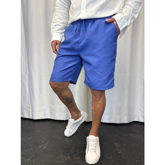 Jakarlı Şort Mavi