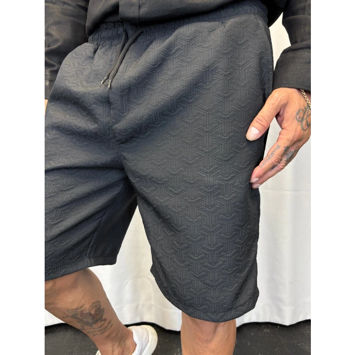 Jakarlı Şort Siyah