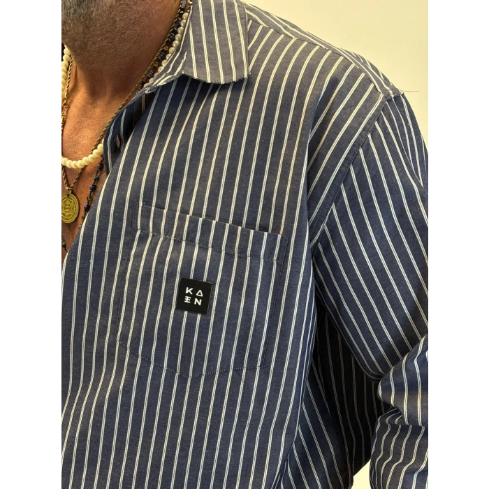 Kaen Çizgili Oversize Gömlek Antrasit