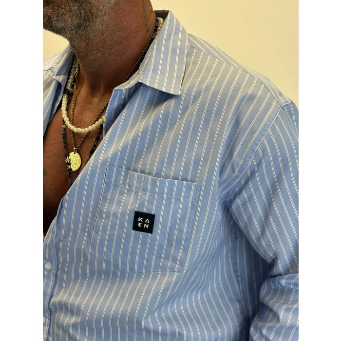 Kaen Çizgili Oversize Gömlek Mavi