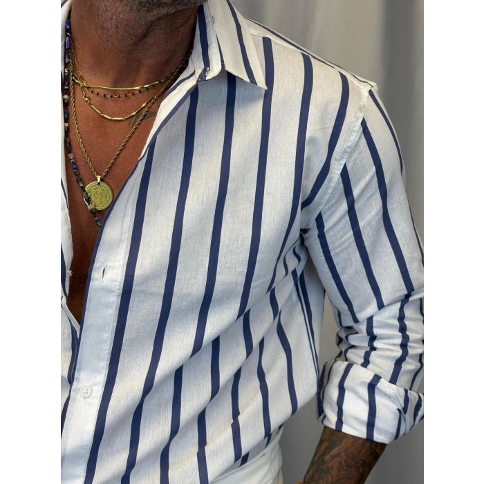 Kalın Çizgili Gömlek Beyaz