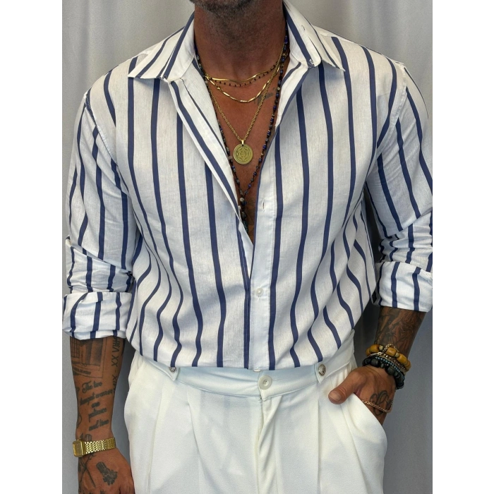 Kalın Çizgili Gömlek Beyaz