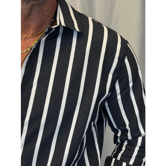 Kalın Çizgili Gömlek Siyah