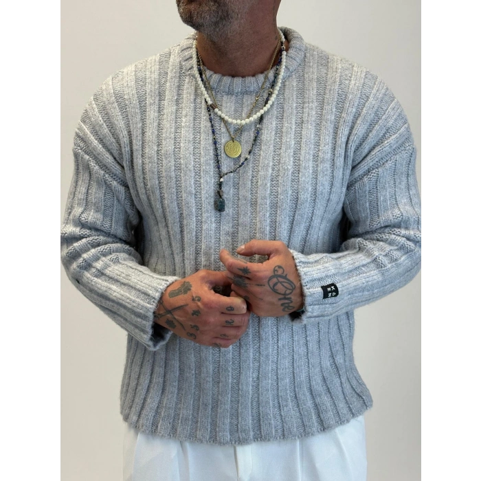 Kalın Fitilli Kazak Gri