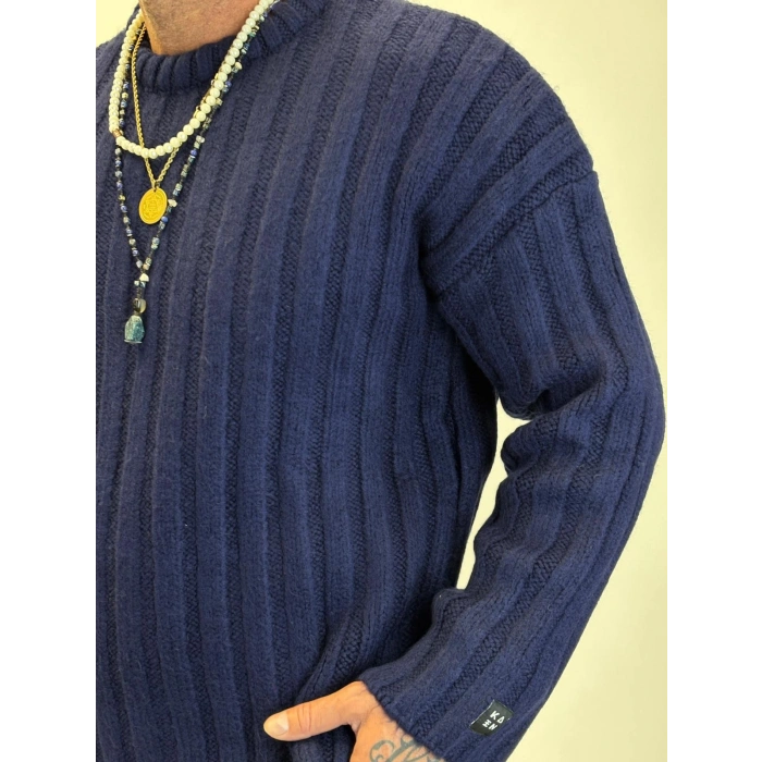 Kalın Fitilli Kazak Lacivert