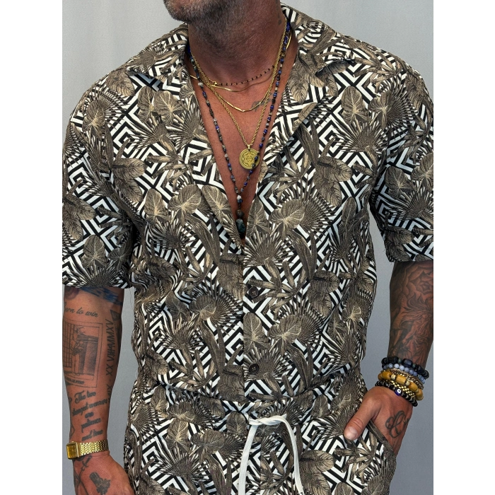 Kapitone Desenli Gömlek Haki