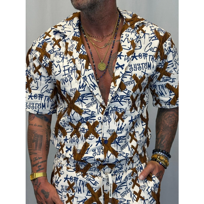 Kapitone Desenli Gömlek Kahverengi