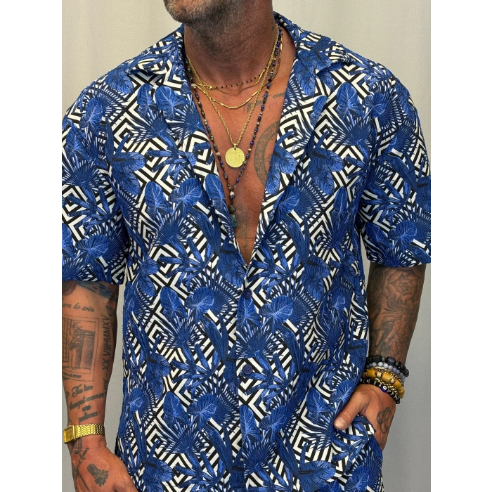 Kapitone Desenli Gömlek Mavi