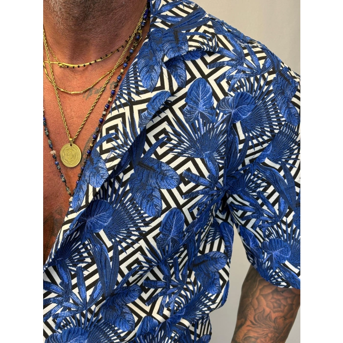 Kapitone Desenli Gömlek Mavi