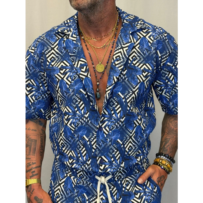 Kapitone Desenli Gömlek Mavi