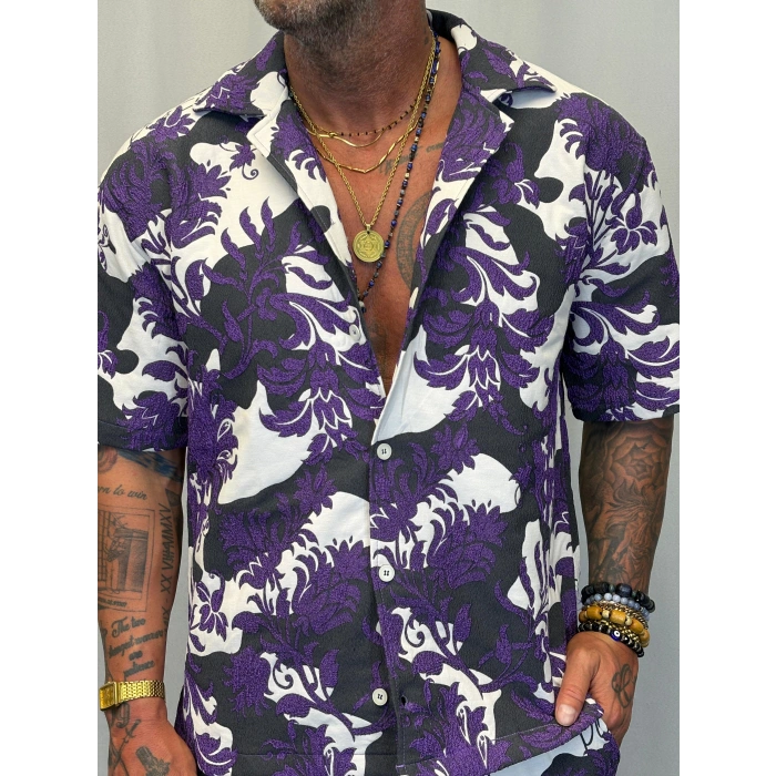 Kapitone Desenli Gömlek Mor