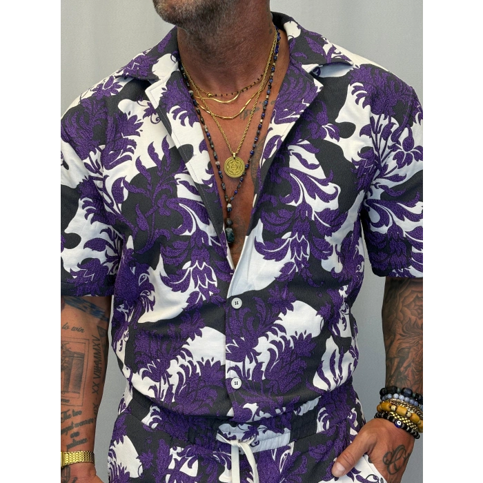 Kapitone Desenli Gömlek Mor